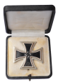 IRON CROSS FIRST CLASS 1939 MARKED L/12 IN CASE MAKER BY C.E. JUNCKER, BERLIN.