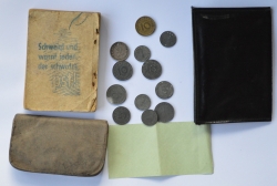Set - Cover for Wehrmacht documents, wallet with coins, calendar with notes.