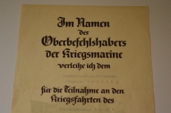 A 1943 War Badge Award Document to Mascinenobrgefreiten Johannes Gränitz of the Destroyer Torpedobootes 
