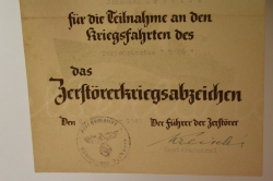 A 1943 War Badge Award Document to Mascinenobrgefreiten Johannes Gränitz of the Destroyer Torpedobootes 