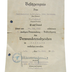SS Police Division paper award with wound badge black.
