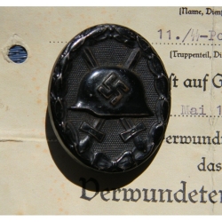 SS Police Division paper award with wound badge black.