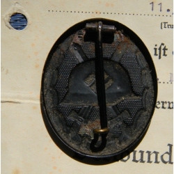SS Police Division paper award with wound badge black.