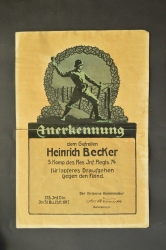 Unique diploma for soldier Heinrich Becker from 5.Komp.Res.Regts.74.