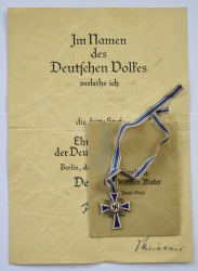 Germany, Third Reich. An Honour Cross Of The German Mother Award Document, Silver Grade Decoration.
