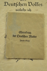 Germany, Third Reich. An Honour Cross Of The German Mother Award Document, Silver Grade Decoration.