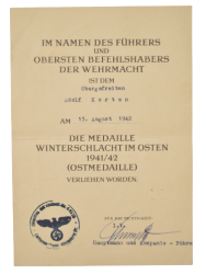 East Medal Award & Document To Obergefreiten