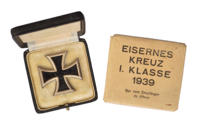 IRON CROSS FIRST CLASS 1939 MARKED 20 IN CARTON AND CASE BY C. F. ZIMMERMANN.