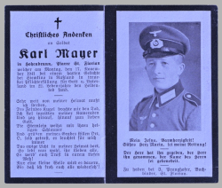 A 1941 Obituary (Death Card) To Soldier Wehrmacht Karl Mayer..